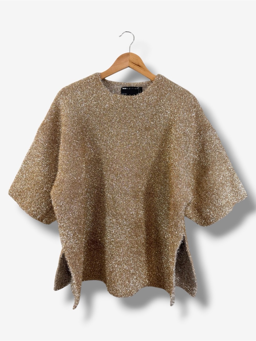 ASOS Edition Gold Metallic Tinsel Oversized Knit Top Size S NYE Holiday Party